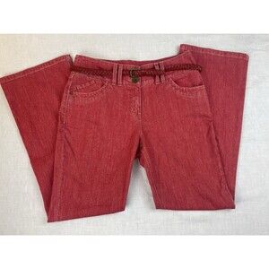 Per Una Stretch Red Jeans Sz 12r Stretch Cotton Mix Braided Belt - Classic Fit